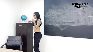 Beautiful teacher records a porn video in the classroom