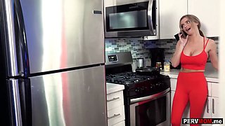 My horny step-mom cougar Linzee Ryder kitchen eating cock