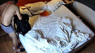 Cute amateur asian web cam girl playing with her toy