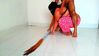 BBW Arabian Hot Amateur Maid Dirty Fucks the Owner & Destroys Her Big Ass, While Sweeping the Office Room - Big Boobs & Huge Ass