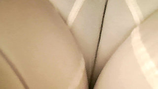 The Line of the MILF's Vagina Is Marked in Her Panties