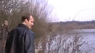 German Blonde Doll Sprayed with Jizz After Sex on the Lake Shore