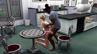 Cartoon 3D Barista Hot Interracial Sex