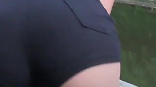 Chessie Kay shows off her natural boobs and pisses on the grass along the boulevard to be happy