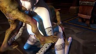 Huge Boobs Asian MILF Gangbang by Monster Dicks in 3D Cartoon