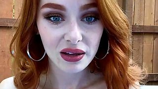 Amateur redhead masturbates then gives a blowjob