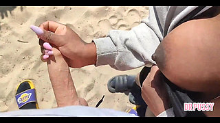 Pregnant Woman Is Abandoned by Her Husband and Masturbates a Stranger on the Beach Without Him Knowing Until She Gets All the Mi