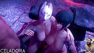 Two Tight Kitsune Waifus Get Pussy Fucked and Splattered with Semen, Goth Babe Summons Tendrils to Fuck Her Goth Slut Holes