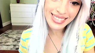 Blonde teen toying her pussy with glass dildo on webcam