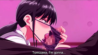 Busty hentai girl gets a cum facial from teacher after handjob