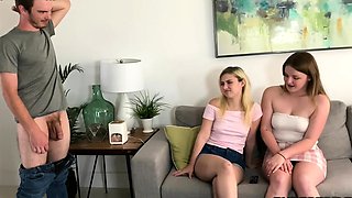 CFNM 21yo amateur gals give 3some BJ