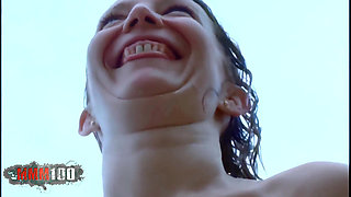 Ava: French Beauty Ava Blue Strips at the Beach