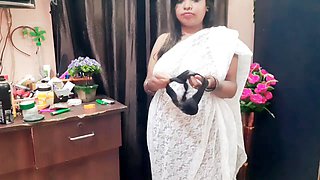 Sensual Indian housewife showcases her collection of sarees and lingerie