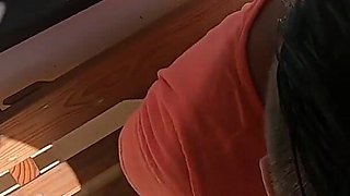 Blowjob and swallow in the sunshine on the balcony