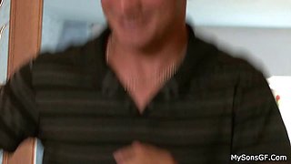 Horny old granpa licks and fucks her young pussy