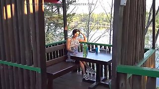 KristinaSlut Outdoor Public Flashing - Naughty Brunette Flashes Pussy Outside