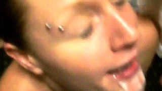 Amateur Facial Bukkake on Cum-Loving Slut