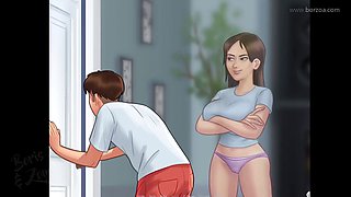 My curvy stepsister caught me spying on my horny stepmom while she was getting off - Summertime Saga