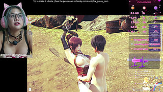 Cute Asian Streamer Playing a Game About Hardcore Hentai Fucking in the Outdoors