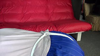 Sexy Pia Being Tied And Gagged With Ropes And A Cloth Gag On A Stool Wearing A Sexy Blue Shiny Nylon Shorts And A Tshirt (Video)