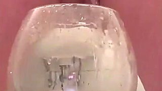 Pee in the Glass and Pouring Pee Over Myself and My Big Tits and Little Tease Pee From My Nipples