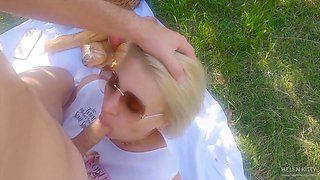 A stranger came when i was toying alone on picnic. he banged my facehole & cum all over my face.