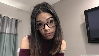 Nerdy young slut knows her way with big dicks in home POV
