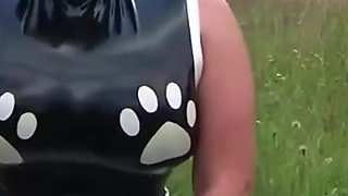 Big Boobs Latex Slut Blows in Nature