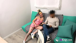 Skinny Spanish Blonde Lady Medusa Seduces Her Teacher with Her Nice Body!