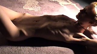 Amateur redhead fully nude on bed and masturbating