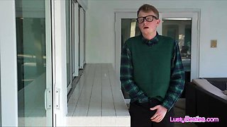 Dude joins 3 besties slit eating pajama party