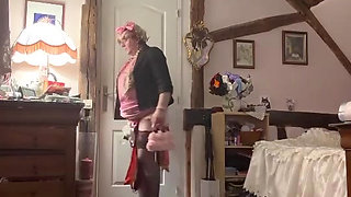 Dressed in a little pink dress for an evening out