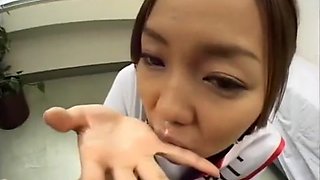 Kinky Japanese schoolgirl loves to get hot semen on her lovely face