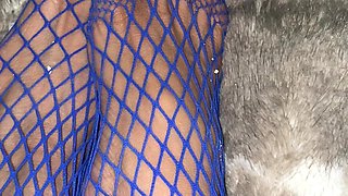 Purple Fishnet on Asian with Tiny Feet and Long Toes