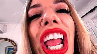 Hot brunette babe gives a perfect POV blowjob