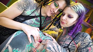 Two Babes Get Their Holes Stretched Wide Gaped with Big Toys and a Helping Hand