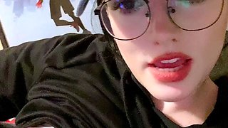 Busty curly brunette with big boobs fucks on couch