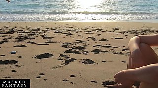 Beach Handjob: Beauty in Bikini Makes Him Get a Huge Cumshot at the Beach