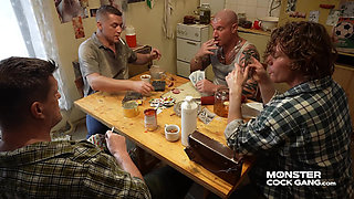 MONSTER COCK GANG: Petite Stepdaughter's Cunt Rides on Stepfather's Cousins