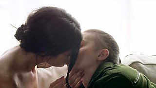 Blond and brunette lesbians licking pussy