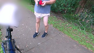 Straight guy goes public in skirt and no panties bike ride