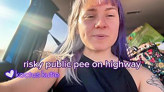 Risky Outdoor Pee on Highway
