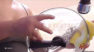 Indian Desi Maid with Big Tits Filmed While Washing Dishes
