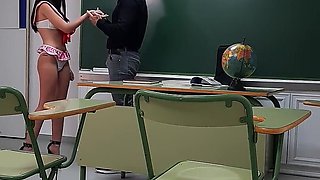 Perverted Old Teacher with Monster Dick Fucks Extreme at College with His Young Sexy Student and Cums Inside Her Mouth