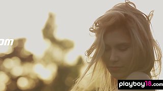 Petite Ukrainian blond hair lady Emily stripping