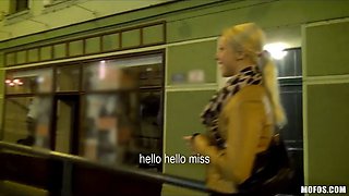Lovely blonde czech college girl is paid for porn in public