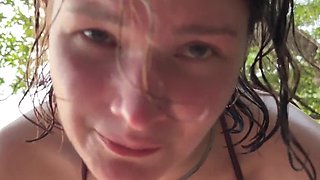 Horny Teen in Bikini Gives Oily Titjob and Suck My Dick on Public Beach