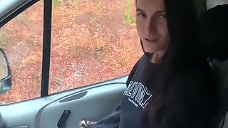 Brunette with small tits uses her body to pay for a ride