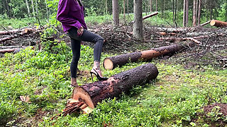 Black Classic Stiletto High Heels with No Back, 12 Cm Heels on Me and in the Forest, Deep in the Grass, on the Road