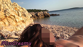 Pussy Flash! Nude Teacher and her Student: Lets Him Touch Her Tits on a Public Beach! - MissCreamy